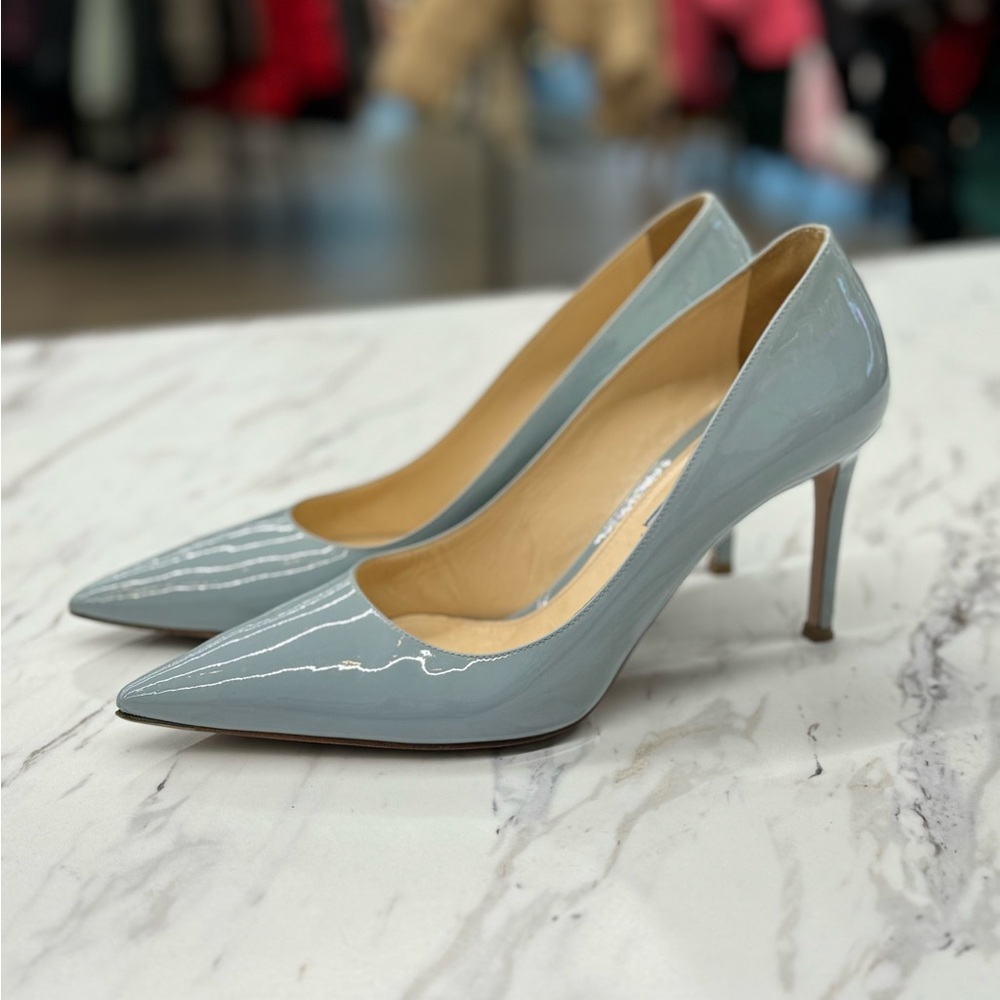 AUTHENTIC Prada Blue Patent Pump Size 9/39